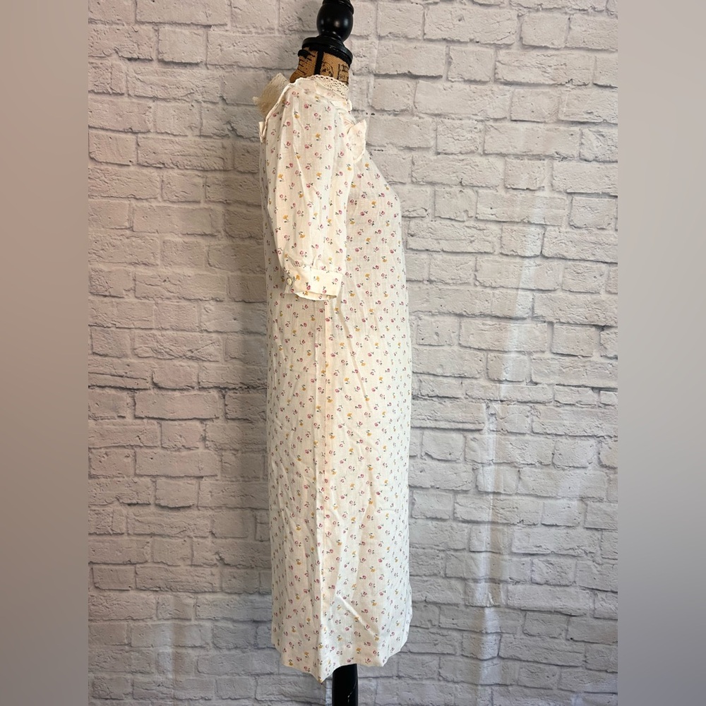 Vintage 70s 80s Midi Dress White Floral Romantic Feminine Coquette Girlhood - Picture 6 of 11